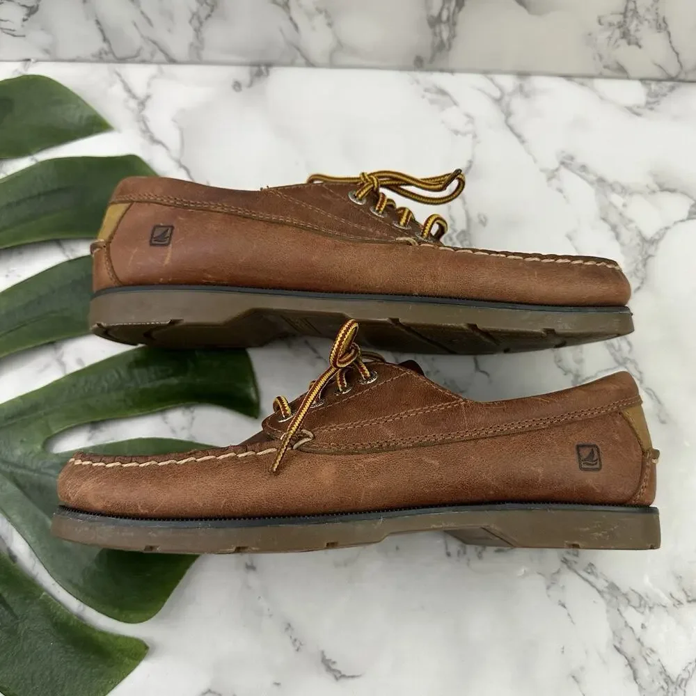 Sperry Womens Boat Shoe Loafers Size 7 Brown Leather Lace Up Preppy Nautical
